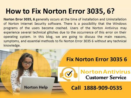 Call 1888-909-0535 Fix to Norton Internet Security Error 3035, 6