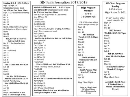 SJN Faith Formation 2017/2018 Life Teen Program Sunday Edge Program