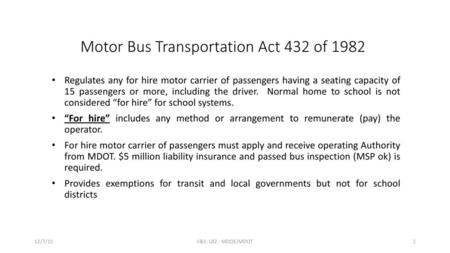 Motor Bus Transportation Act 432 of 1982
