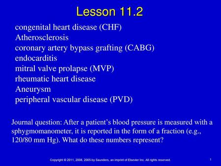 Lesson 11.2 congenital heart disease (CHF) Atherosclerosis