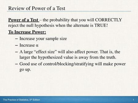 Review of Power of a Test