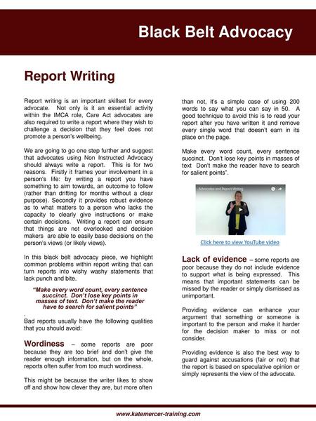 Black Belt Advocacy , Report Writing