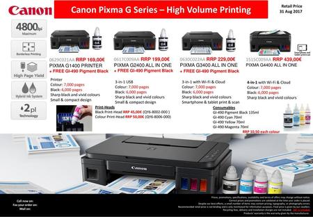 Canon Refillable ink Tank G Series Printers Retail Price October ppt  download