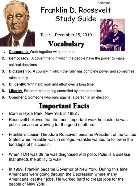 Franklin D. Roosevelt Study Guide
