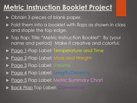 Metric Instruction Booklet Project