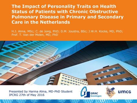 The Impact of Personality Traits on Health Status of Patients with Chronic Obstructive Pulmonary Disease in Primary and Secondary Care in the Netherlands.