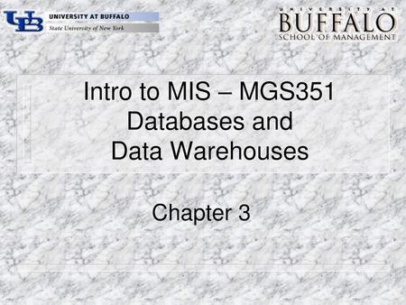 Intro to MIS – MGS351 Databases and Data Warehouses