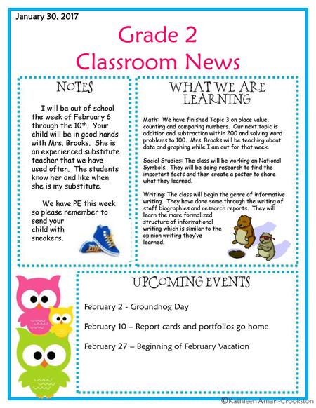 Grade 2 Classroom News January 30, 2017 February 2 - Groundhog Day