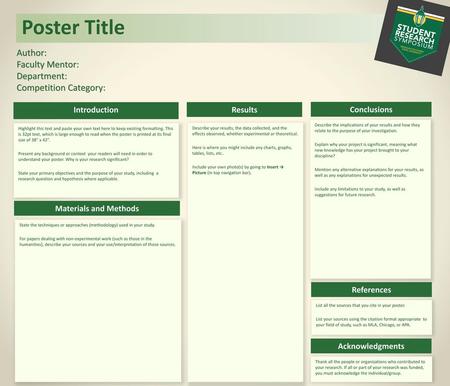 Poster Title Author: Faculty Mentor: Department: Competition Category: