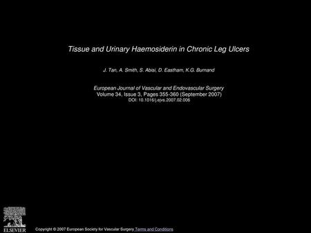 Tissue and Urinary Haemosiderin in Chronic Leg Ulcers