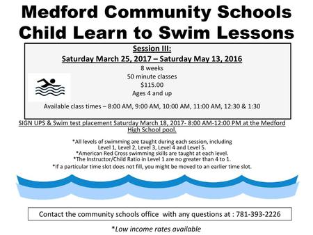Medford Community Schools Child Learn to Swim Lessons
