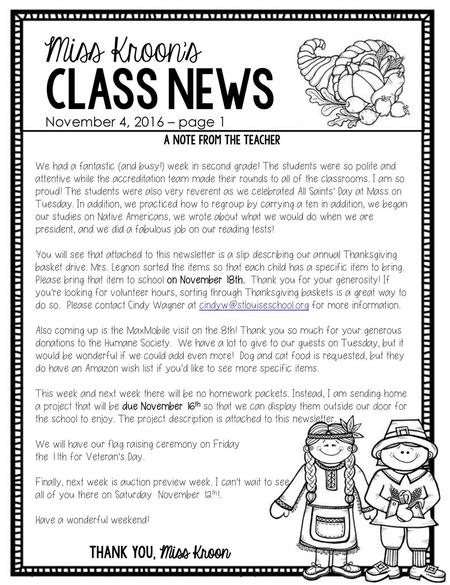 class news Miss Kroon’s November 4, 2016 – page 1