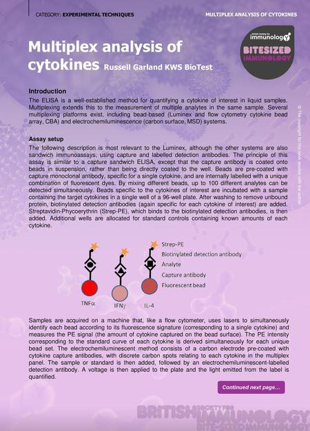 Multiplex analysis of cytokines Russell Garland KWS BioTest
