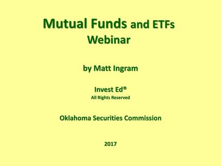 Mutual Funds and ETFs Webinar