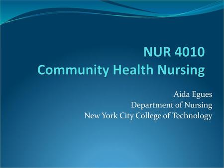 NUR 4010 Community Health Nursing