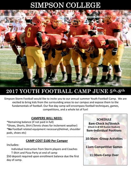 SIMPSON COLLEGE 2017 YOUTH FOOTBALL CAMP JUNE 5th-8th
