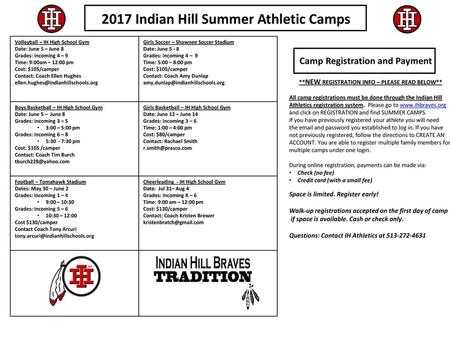 2017 Indian Hill Summer Athletic Camps