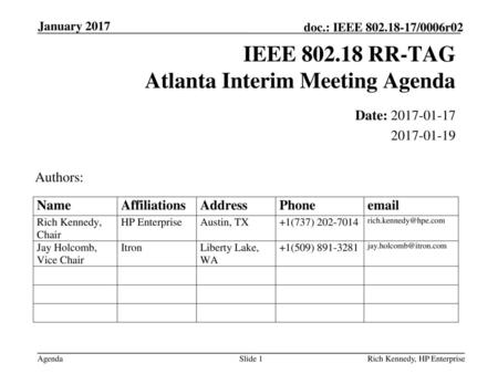 IEEE RR-TAG Atlanta Interim Meeting Agenda
