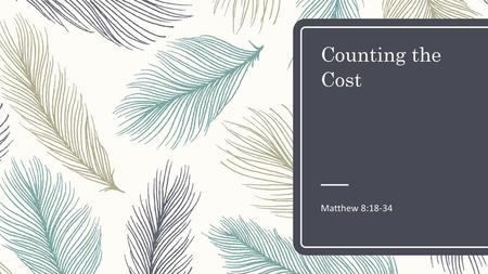 Counting the Cost Matthew 8:18-34.