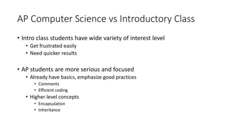AP Computer Science vs Introductory Class