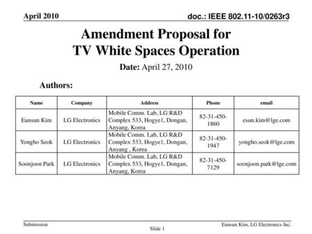 Amendment Proposal for TV White Spaces Operation