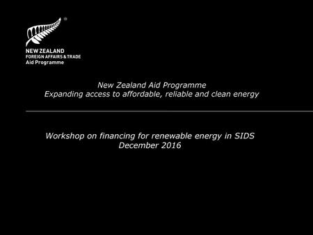 Workshop on financing for renewable energy in SIDS December 2016