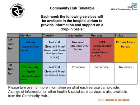 Community Hub Timetable