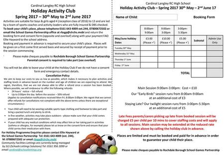 Holiday Activity Club Spring 2017 – 30th May to 2nd June 2017