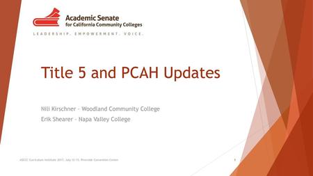 Title 5 and PCAH Updates Nili Kirschner – Woodland Community College