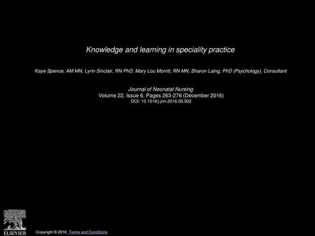 Knowledge and learning in speciality practice