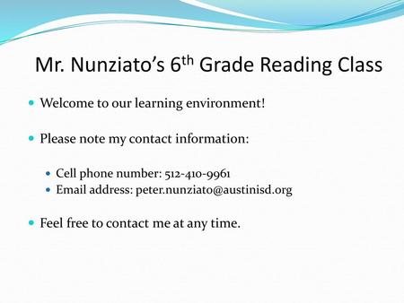 Mr. Nunziato’s 6th Grade Reading Class