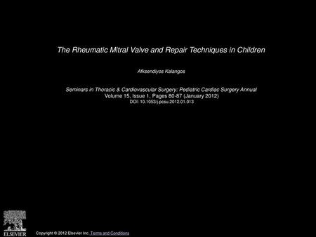 The Rheumatic Mitral Valve and Repair Techniques in Children