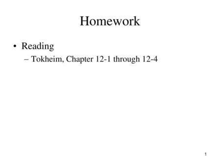 Homework Reading Tokheim, Chapter 12-1 through 12-4.