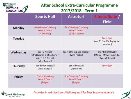 After School Extra-Curricular Programme