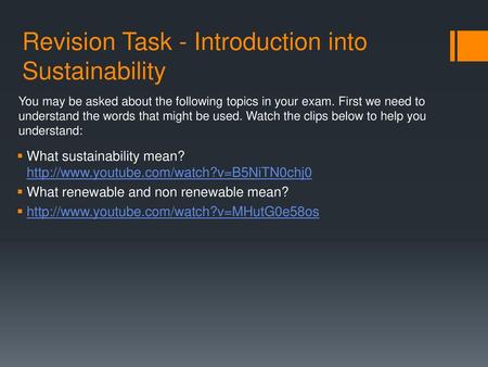 Revision Task - Introduction into Sustainability