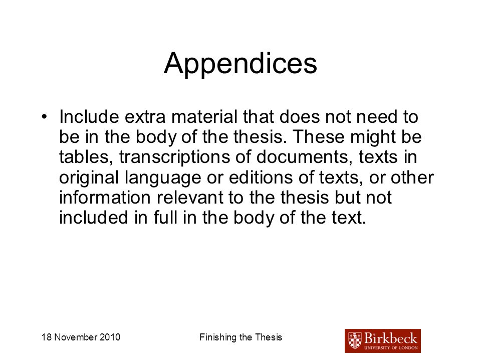 Dissertation referencing appendix