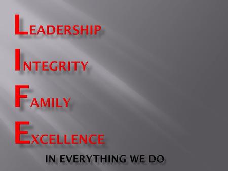 Leadership Integrity Family Excellence in everything we do