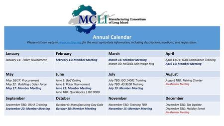 Annual Calendar January February March April May June July August
