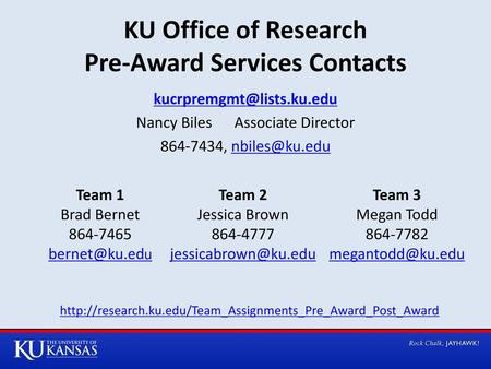 KU Office of Research Pre-Award Services Contacts