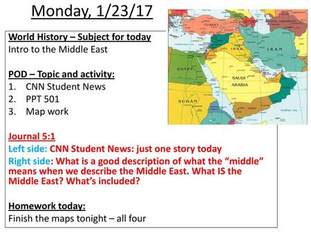 Monday, 1/23/17 World History – Subject for today