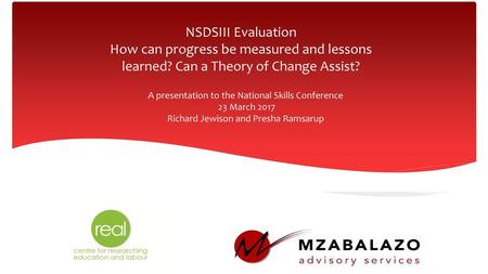 NSDSIII Evaluation How can progress be measured and lessons learned