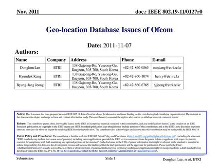 Geo-location Database Issues of Ofcom