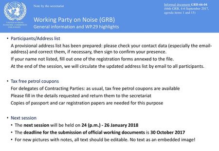 Working Party on Noise (GRB) General information and WP.29 highlights