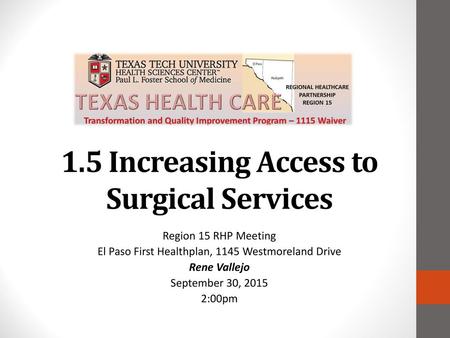 1.5 Increasing Access to Surgical Services