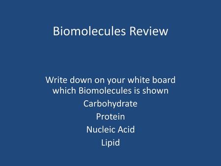 Write down on your white board which Biomolecules is shown