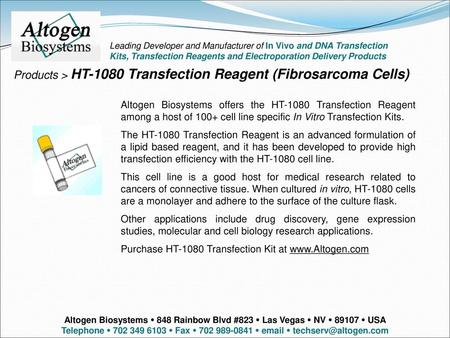 Products > HT-1080 Transfection Reagent (Fibrosarcoma Cells)