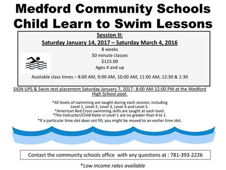 Medford Community Schools Child Learn to Swim Lessons