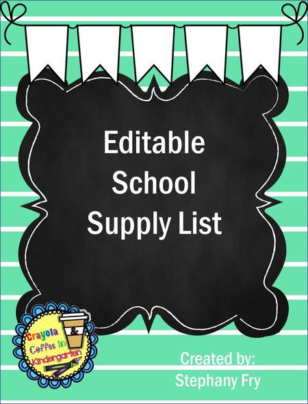 Editable School Supply List