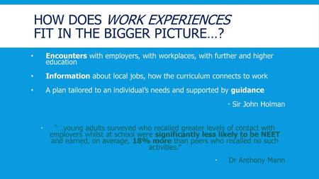 How does Work Experiences fit in the bigger picture…?