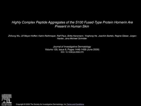 Highly Complex Peptide Aggregates of the S100 Fused-Type Protein Hornerin Are Present in Human Skin  Zhihong Wu, Ulf Meyer-Hoffert, Katrin Reithmayer,